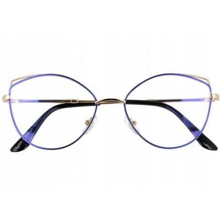 Okulary z filtrem zerówki DAMSKIE kocie oczy z antyrefleksem Blue 2527-1