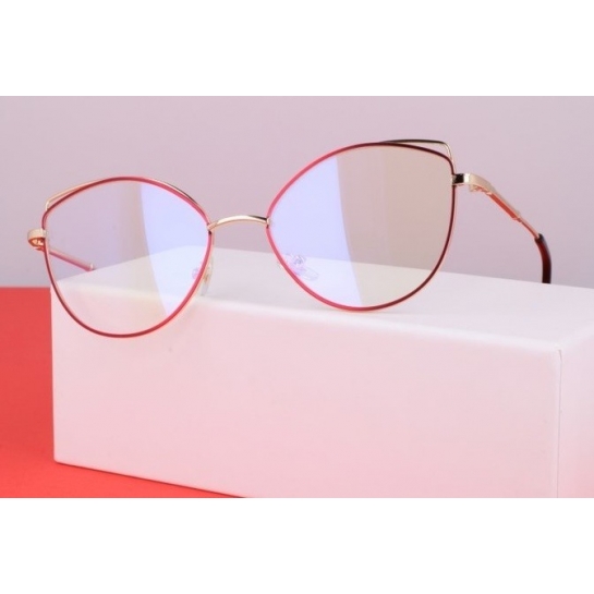 Okulary z filtrem zerówki DAMSKIE kocie oczy z antyrefleksem RED 2527-2