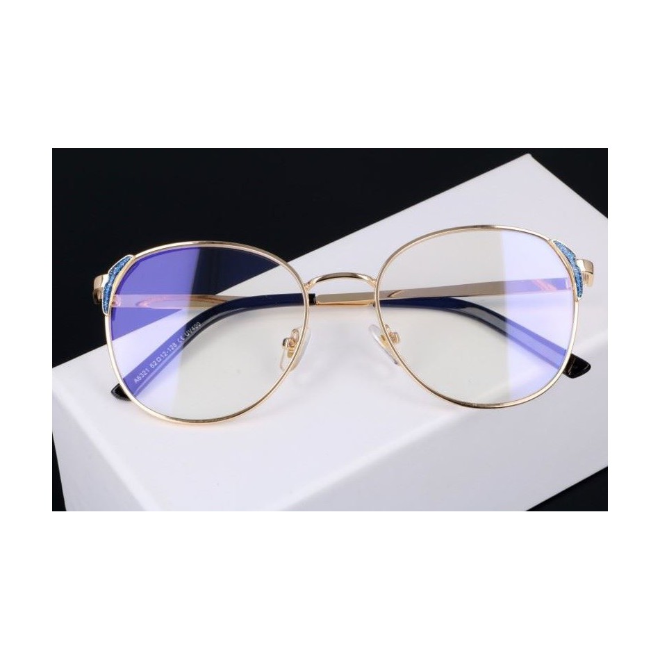 Owalne metalowe Okulary z filtrem DAMSKIE złote z antyrefleksem 2528-4