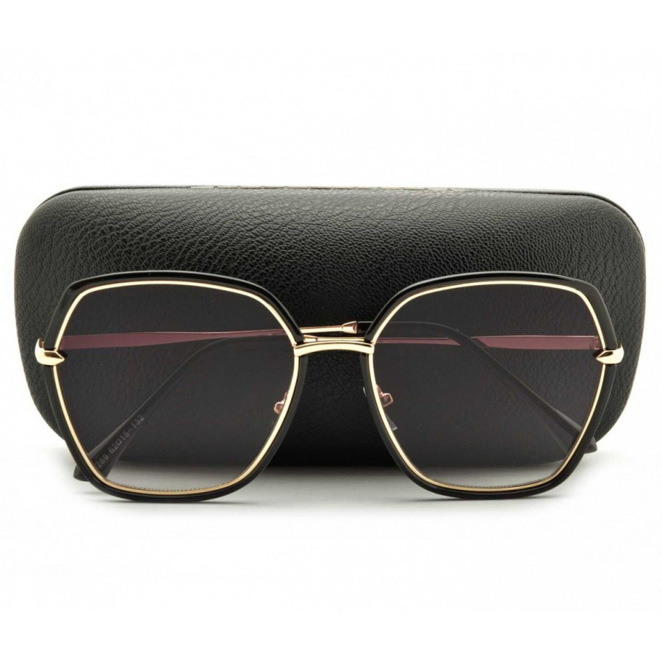 Okulary przeciwsłoneczne sześciokątne Damskie Glam czarne  STD-85