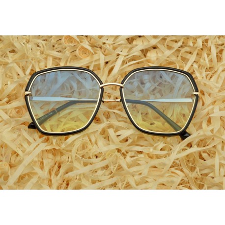 Okulary przeciwsłoneczne sześciokątne Damskie Glam czarne  STD-86