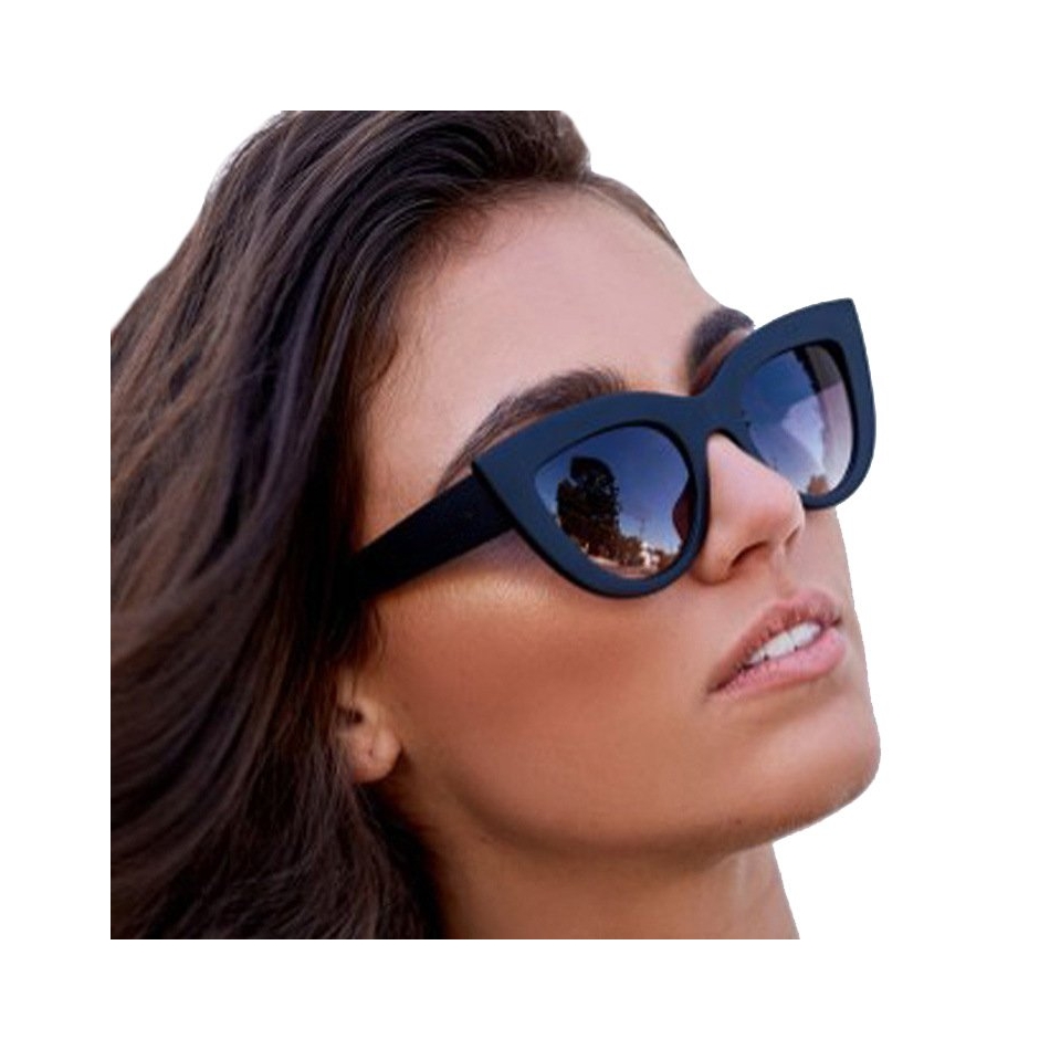 Duże damskie kocie okulary przeciwsłoneczne czarne STL12