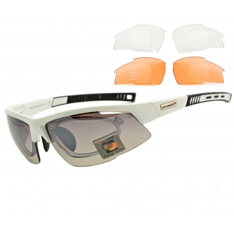 Białe okulary rowerowe z ramką korekcyjną i wymiennymi soczewkami GOGGLE E865-3R