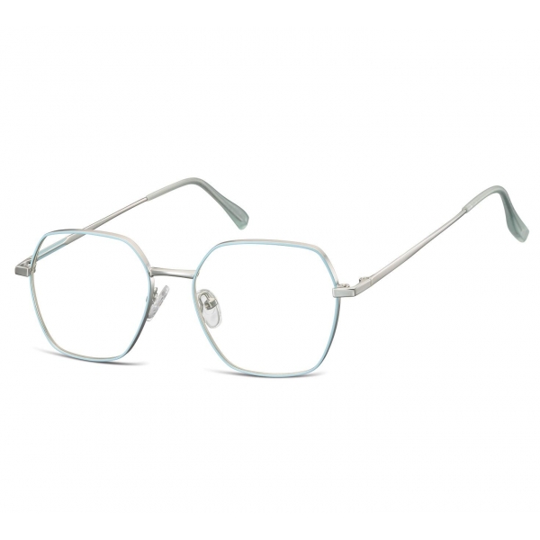 Okulary Sześciokątne zerówki oprawki optyczne 911A błękitno-srebrne