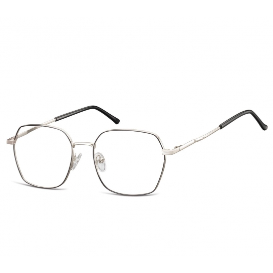 Okulary Prostokątne zerówki oprawki optyczne 913E srebro-czarne