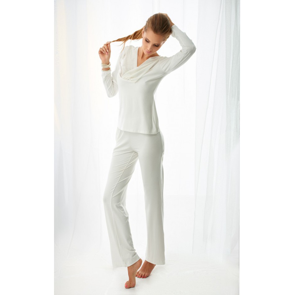Komplet piżama - koszulka, długie spodnie (wiskoza) Florence - ecru
