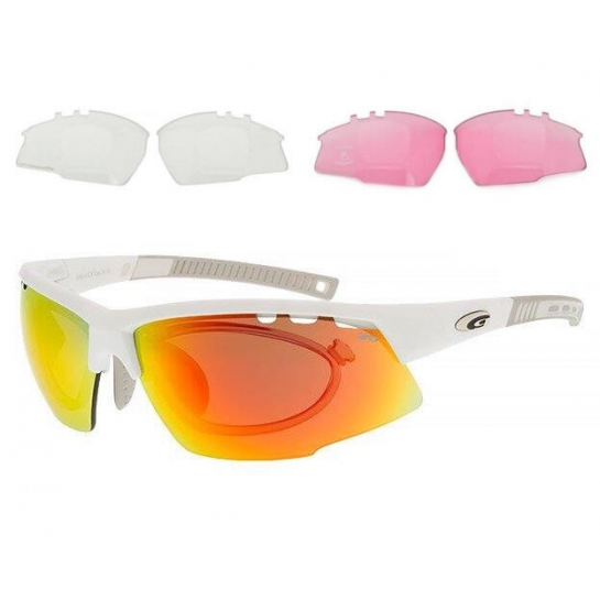 Białe okulary sportowe z ramką korekcyjną i wymiennymi soczewkami GOGGLE E863-3R