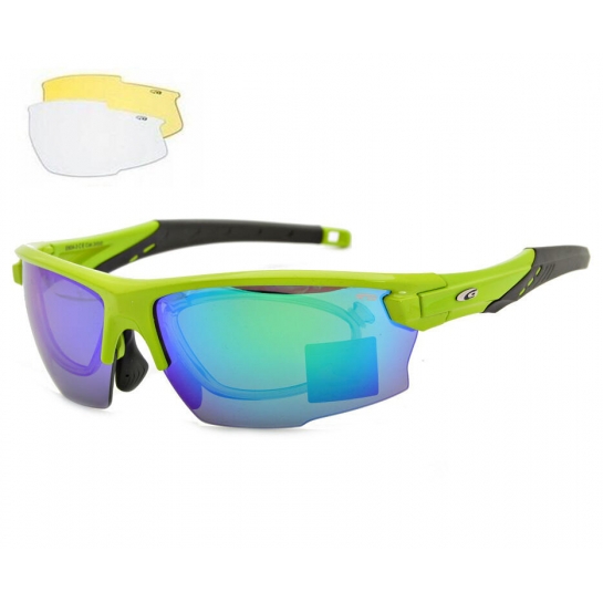 Zielone sportowe okulary z ramką korekcyjną i wymiennymi soczewkami GOGGLE E604-3R