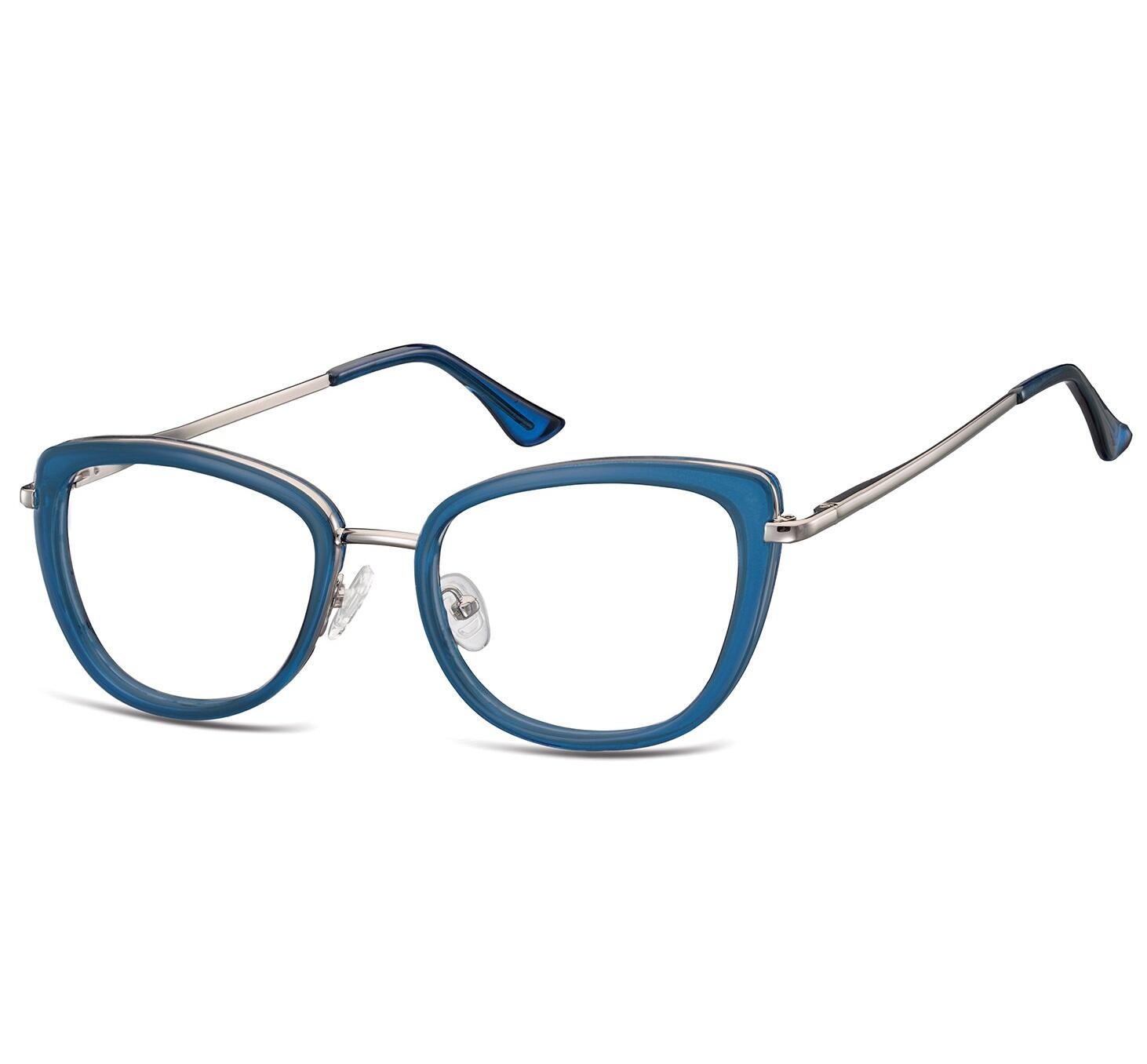 Okulary oprawki korekcyjne kocie oczy zerówki Sunoptic flex MTR-99G niebiesko-srebrne