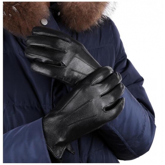 Męskie Rękawiczki skórzane ocieplane polarkiem r.M - RKW7A-M