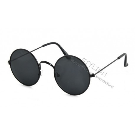 Okulary lenonki czarne przeciwsłoneczne hippie retro + etui