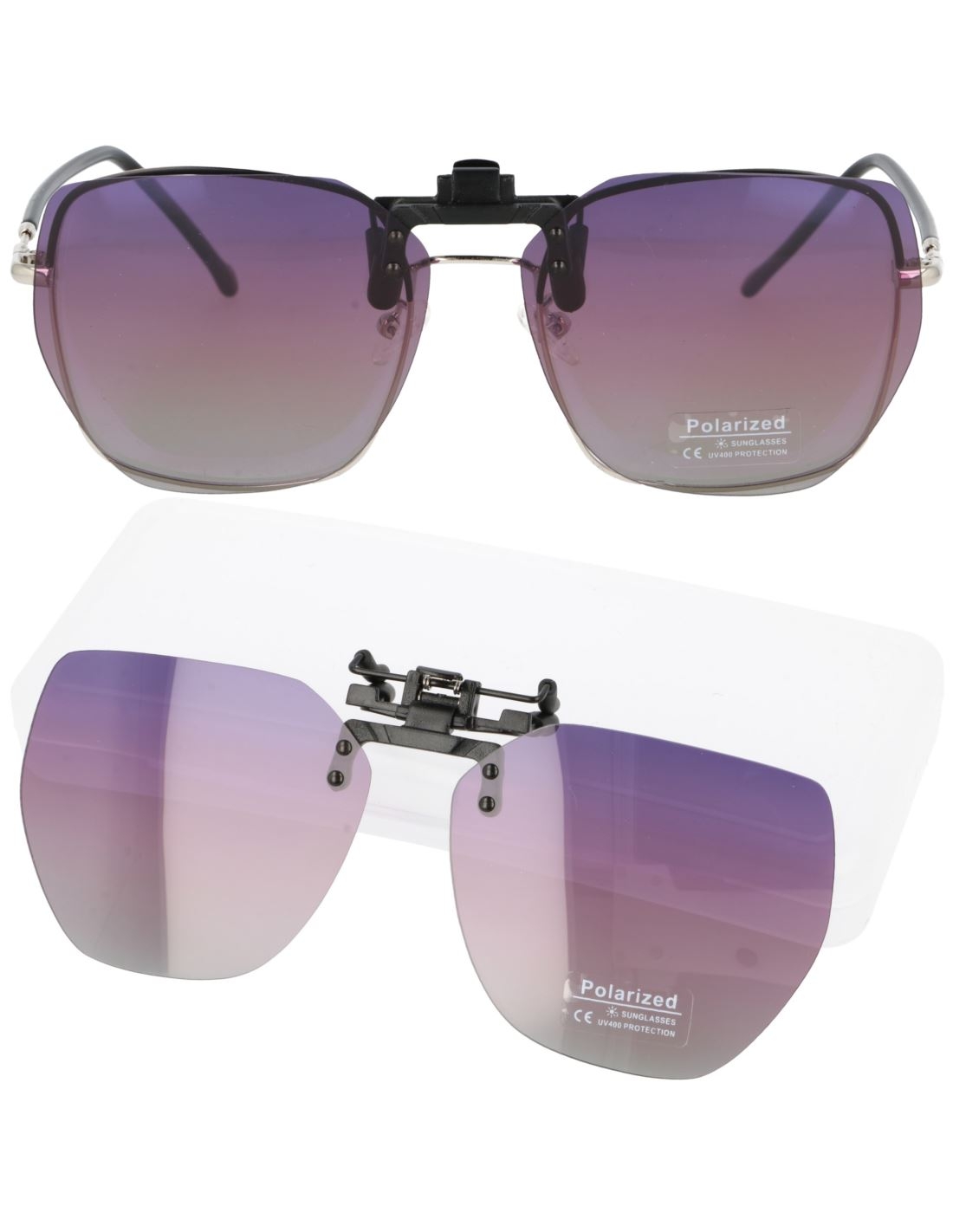 Fioletowe nakładki przeciwsłoneczne z polaryzacją na okulary korekcyjne NA-214