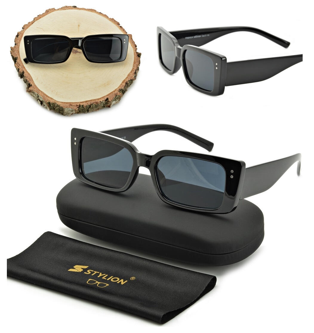 Prostokątne nowoczesne okulary przeciwsłoneczne czarne CO-391