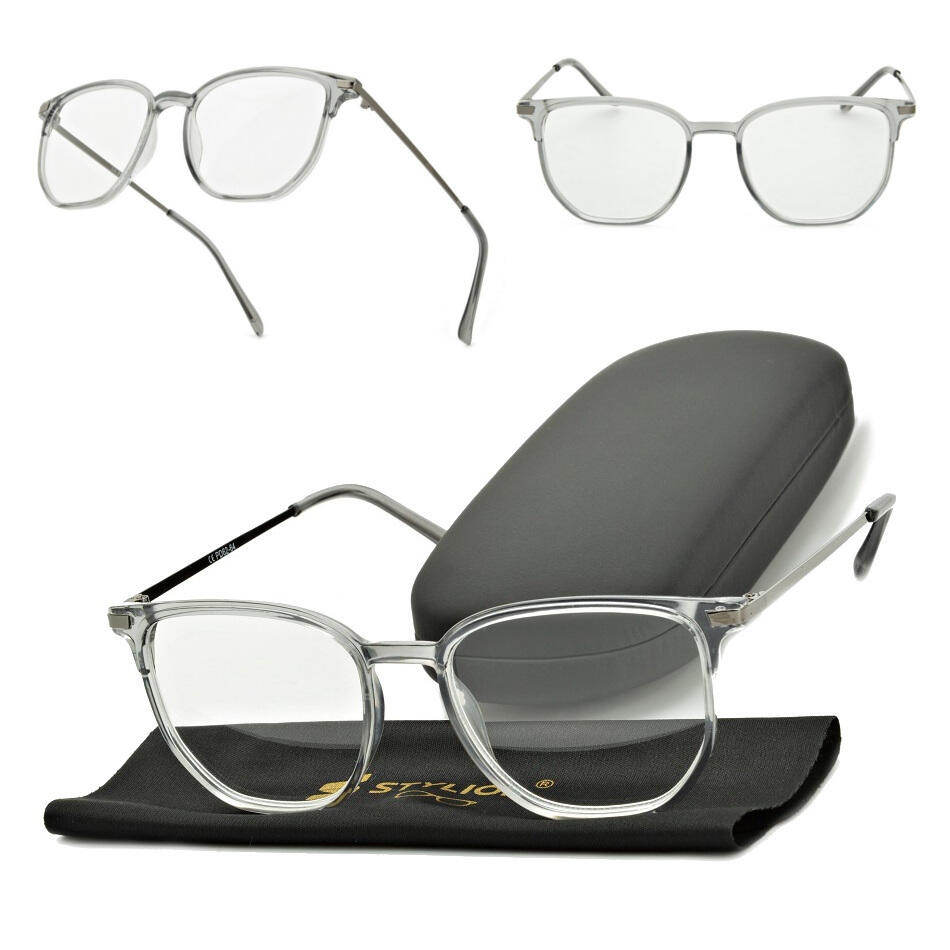 Plusy +1.00 szare okulary do czytania kwadratowe korekcyjne ST322
