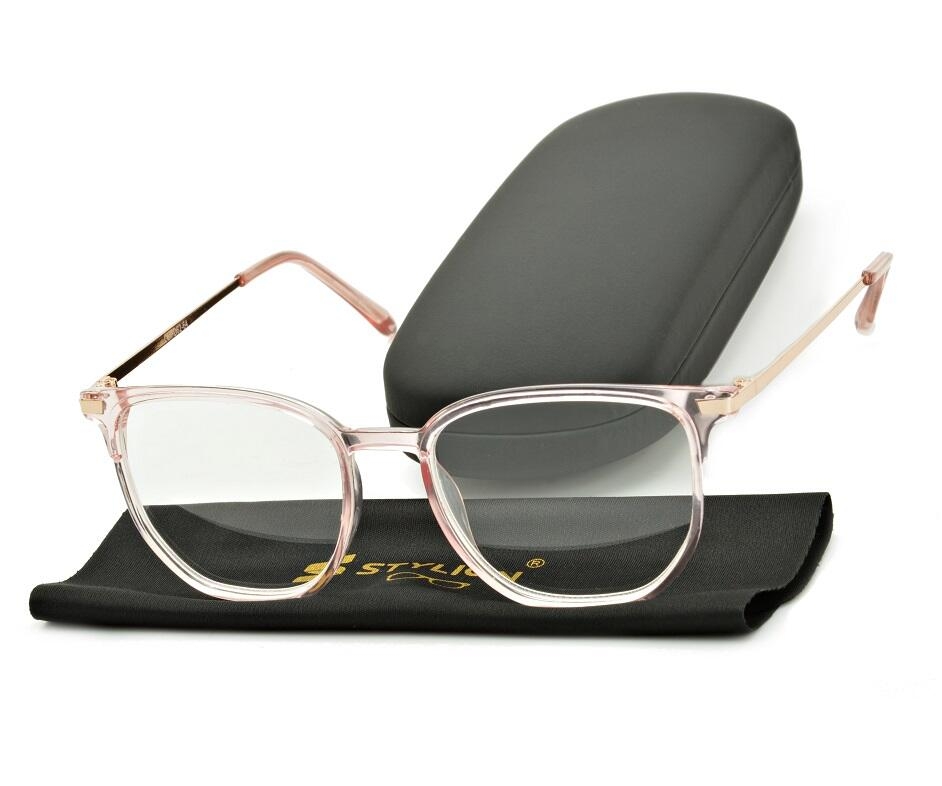 Plusy +1.00 różowe okulary do czytania kwadratowe korekcyjne ST322A