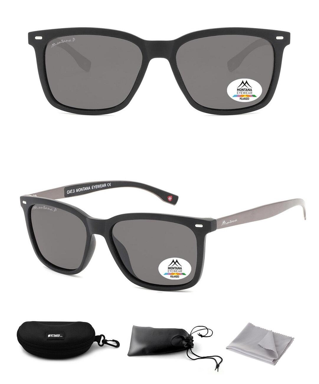 Czarne prostokątne okulary przeciwsłoneczne z polaryzacją Nerd MP7