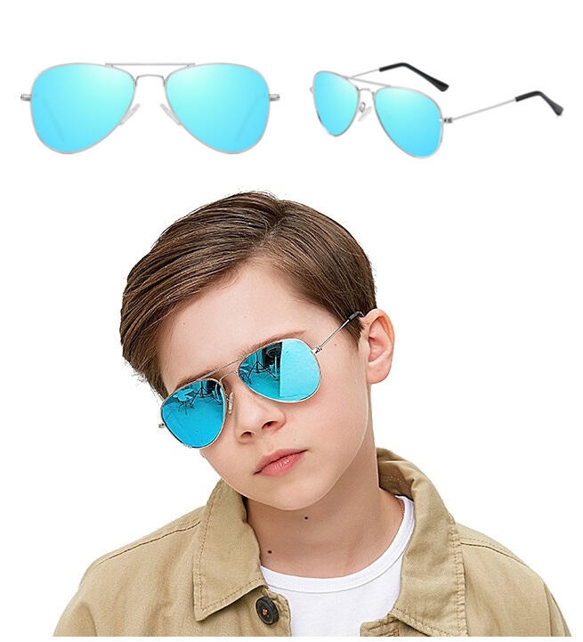 Okulary przeciwsłoneczne dziecięce pilotki lustrzanki niebieskie 484S-1