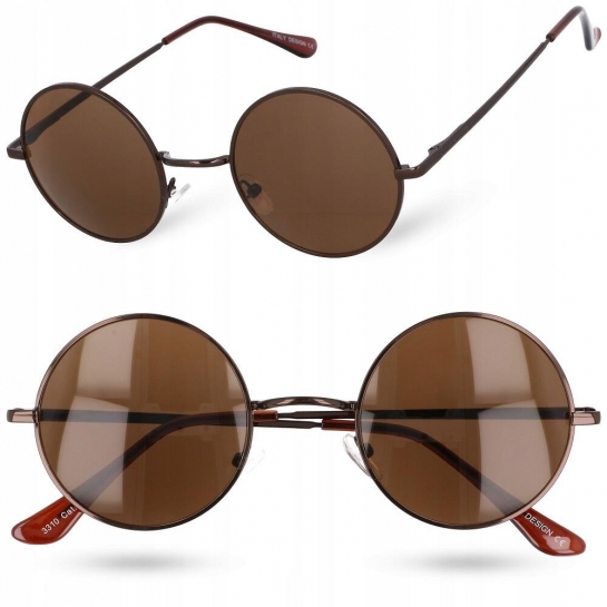 Okulary Lenonki brązowe przeciwsłoneczne hippie retro T3310C