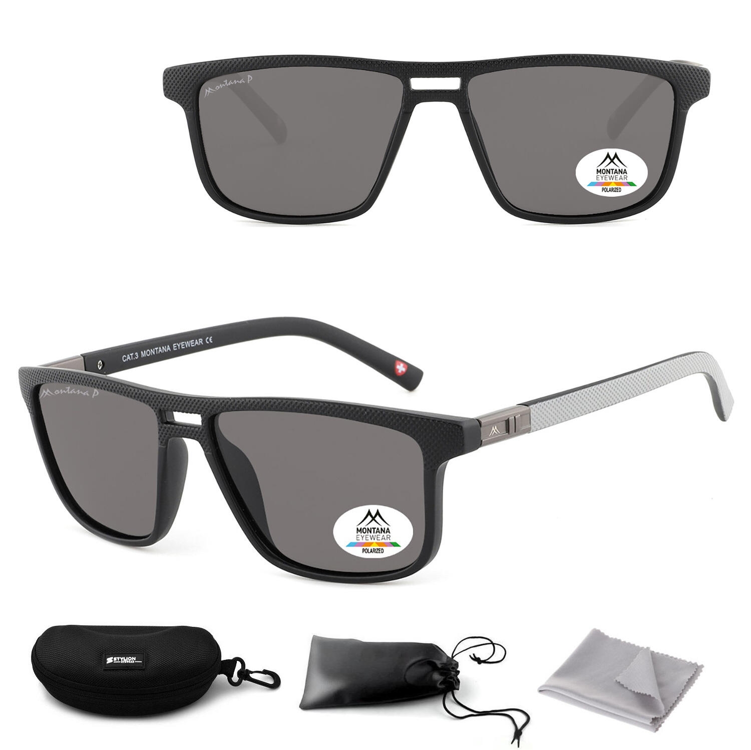 Czarne prostokątne okulary przeciwsłoneczne z polaryzacją MP3