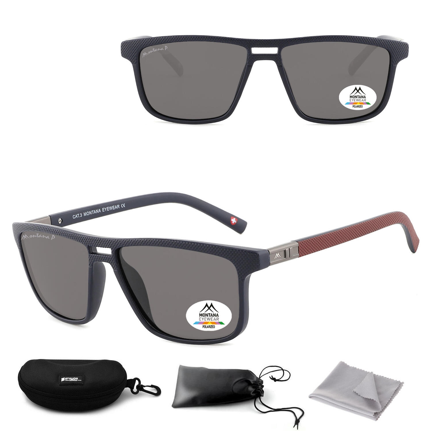 Granatowe prostokątne okulary przeciwsłoneczne z polaryzacją MP3A