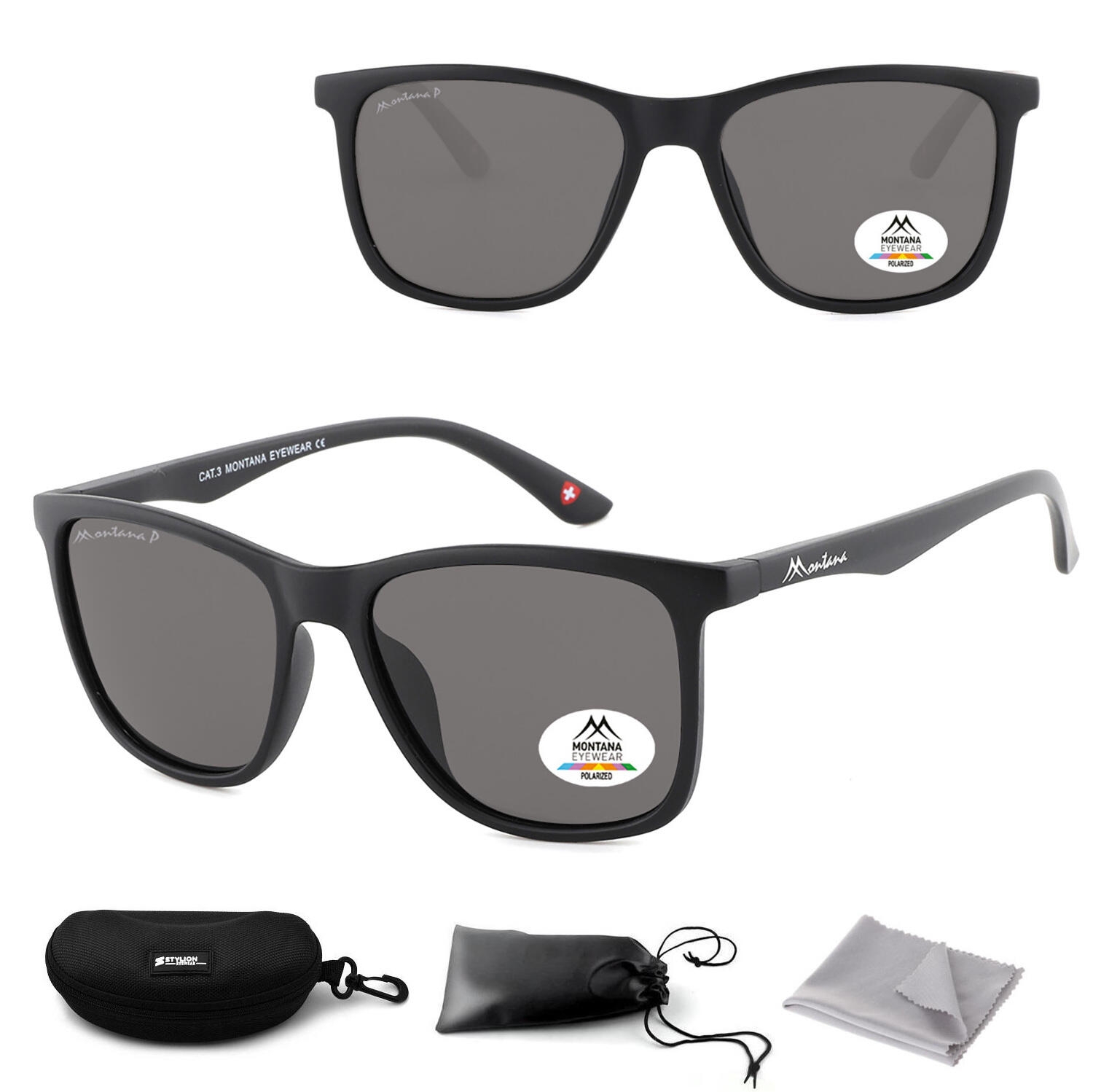 Czarne prostokątne okulary przeciwsłoneczne z polaryzacją flex MP6