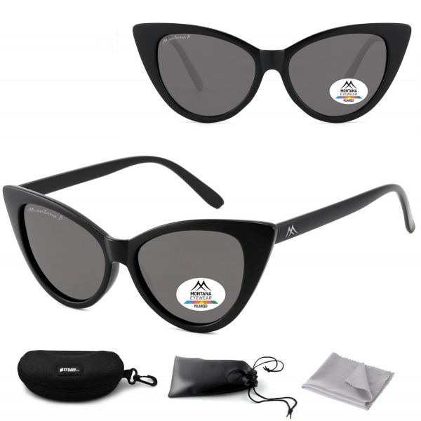 Czarne damskie okulary przeciwsłoneczne z polaryzacją Kocie Oczy MP71
