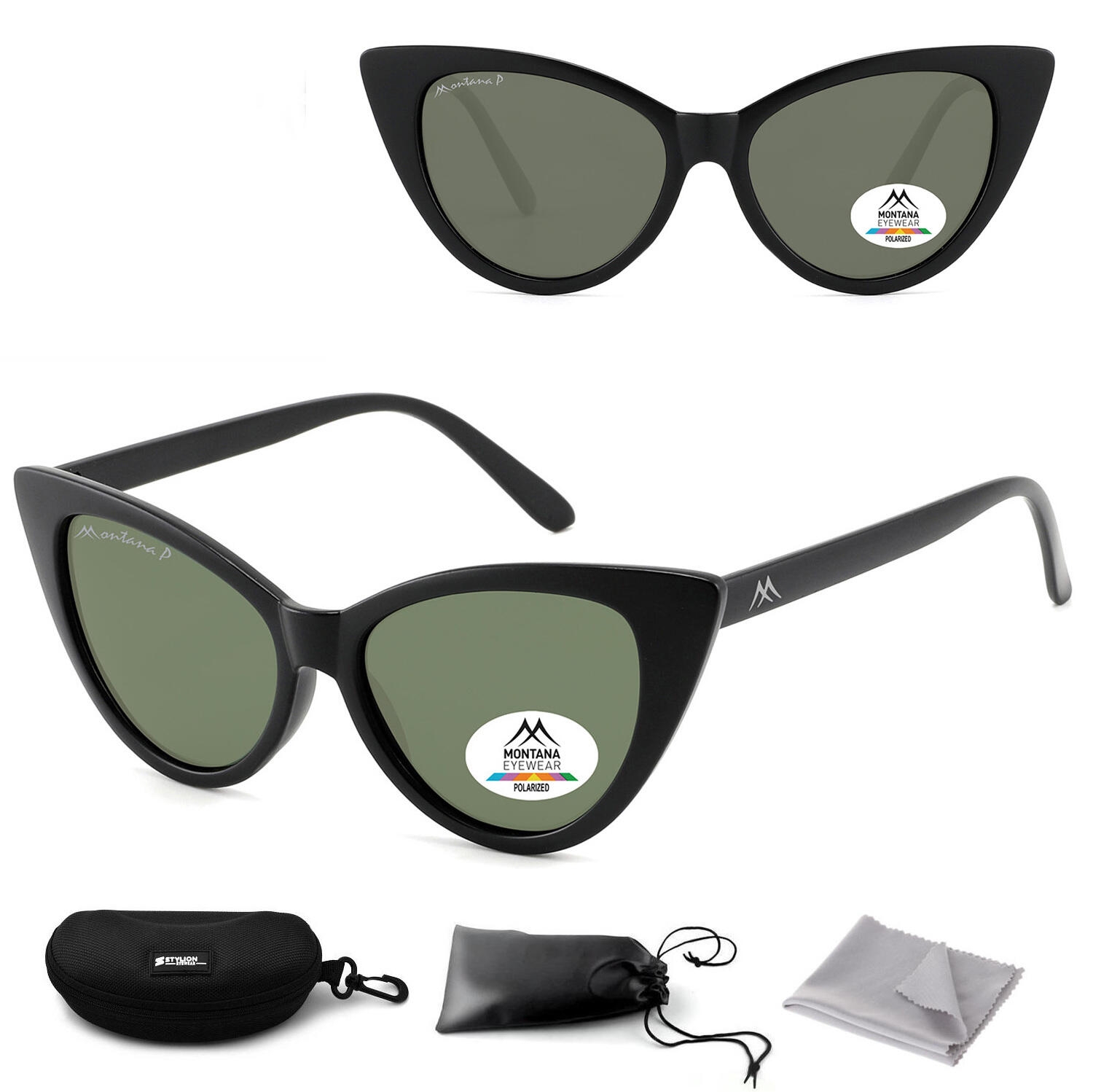 Czarne damskie okulary przeciwsłoneczne z polaryzacją Kocie Oczy MP71A