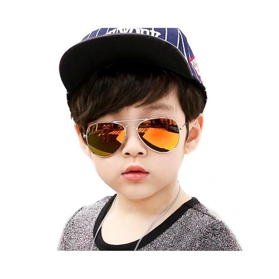 Okulary przeciwsłoneczne dziecięce pilotki lustrzanki pomarańczowe 484S-2