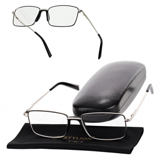 Plusy +3.00 Męskie okulary do czytania korekcyjne FLEX ST333 srebrne