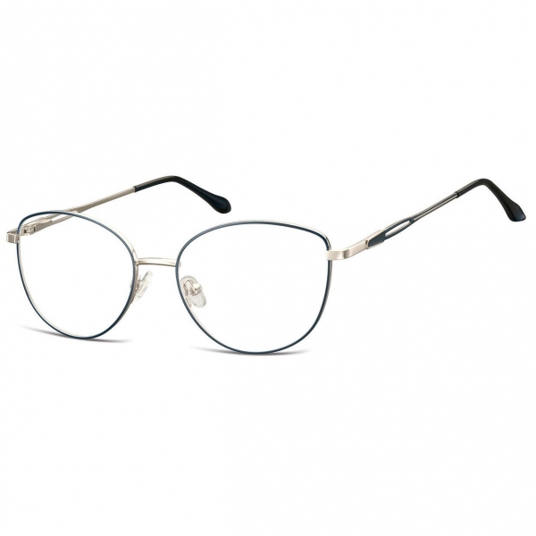 Damskie okulary zerówki oprawki korekcyjne kocie oczy Flex 888C srebrno-granatowe