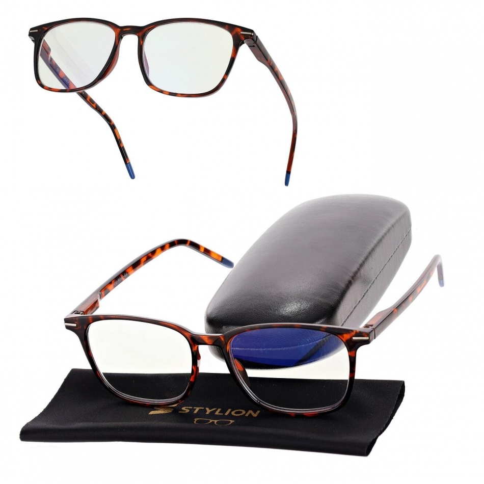 Plusy +1.00 Męskie okulary korekcyjne do komputera czytania z antyrefleksem i filtrem Blue Light flex ST332 w panterkę