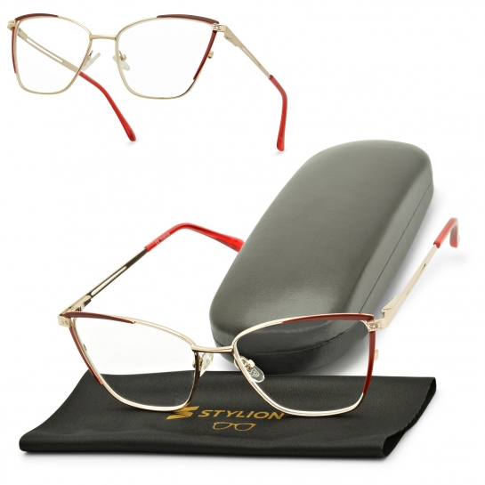 Plusy +1.00 damskie okulary do czytania korekcyjne Kocie Oczy FLEX ST326 bordowo-złote