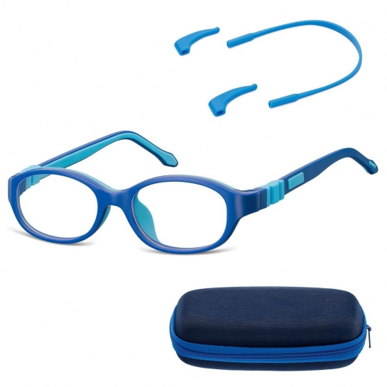 Elastyczne dziecięce oprawki okularowe zerówki owalne + gumka Sunoptic K1A Niebieskie