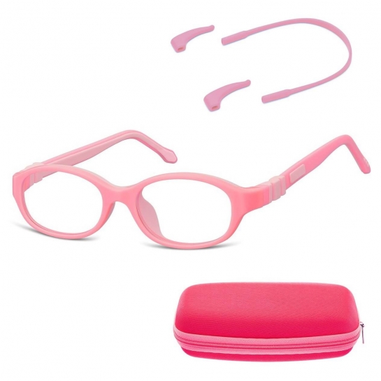 Elastyczne dziecięce oprawki okularowe zerówki owalne + gumka Sunoptic K1B Różowe
