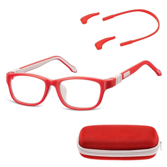 Elastyczne dziecięce oprawki okularowe zerówki prostokątne + gumka Sunoptic K5D czerwone