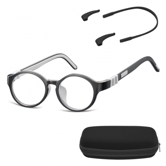 Elastyczne dziecięce oprawki okularowe zerówki okrągłe + gumka Sunoptic K7C czarne