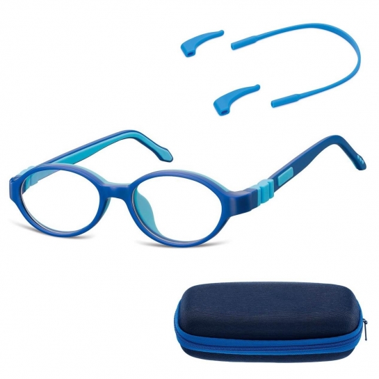 Elastyczne dziecięce oprawki okularowe zerówki owalne + gumka Sunoptic K4A niebieskie