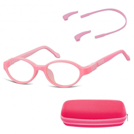 Elastyczne dziecięce oprawki okularowe zerówki owalne + gumka Sunoptic K4B różowe