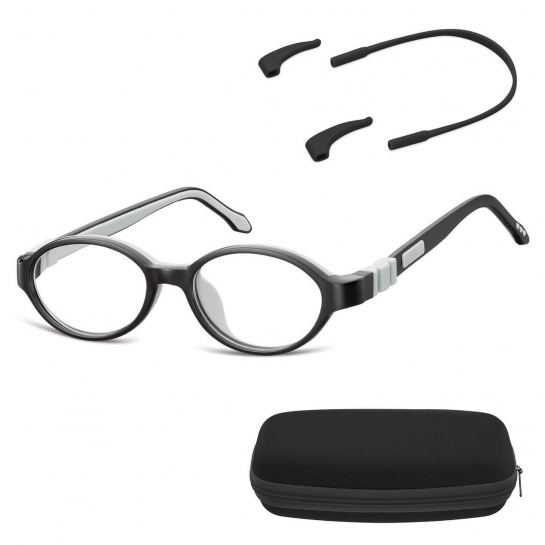 Elastyczne dziecięce oprawki okularowe zerówki owalne + gumka Sunoptic K4C czarne