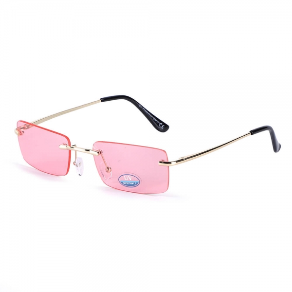 Okulary przeciwsłoneczne bezramkowe prostokątne Pink/Gold w kat.1 SVM-17A