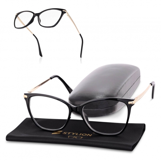 Plusy +1.50 damskie okulary do czytania korekcyjne Kocie Oczy z flexami ST320 czarno-złote