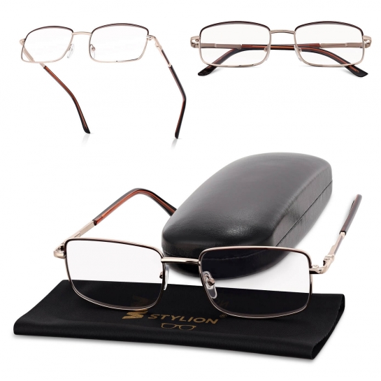 Plusy +0.50 Fotochromowe męskie korekcyjne okulary do czytania z flexami ST334 złoty/brąz