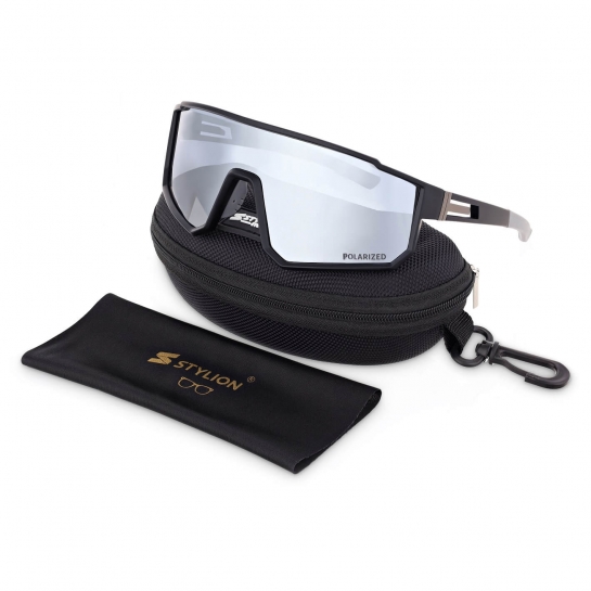 Sportowe okulary przeciwsłoneczne z polaryzacją i filtrem UV400 POL-465A Black/Silver