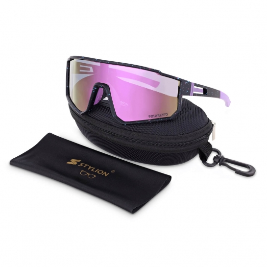 Sportowe okulary przeciwsłoneczne z polaryzacją i filtrem UV400 POL-466A czarny/fiolet