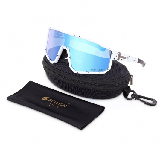 Sportowe okulary przeciwsłoneczne z polaryzacją i filtrem UV400 POL-468 white/blue