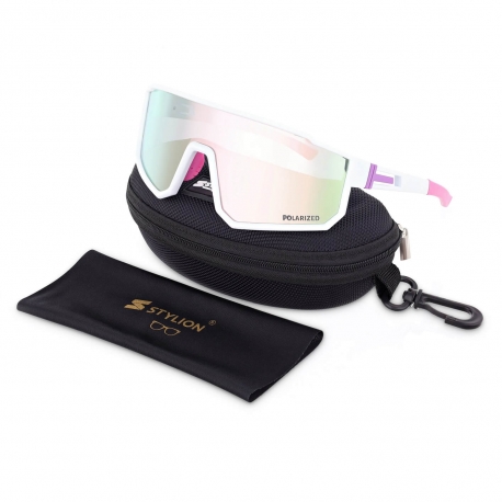 Sportowe okulary przeciwsłoneczne z polaryzacją i filtrem UV400 POL-468A white/pink