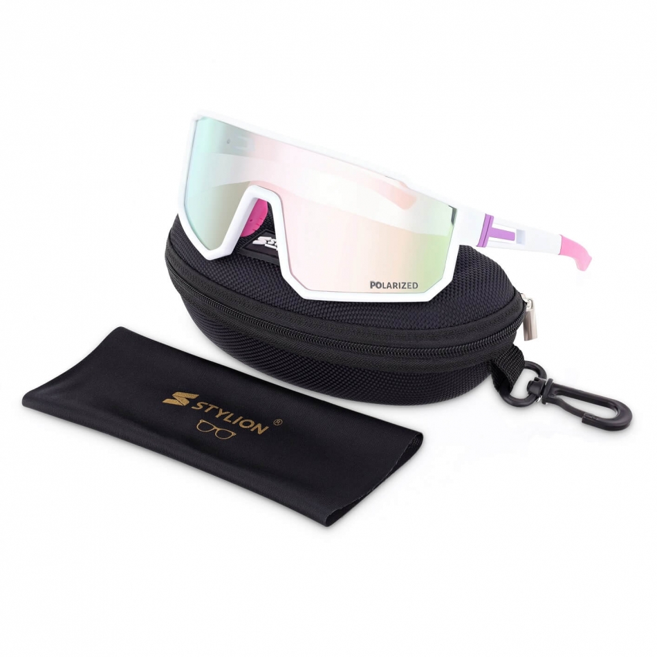 Sportowe okulary przeciwsłoneczne z polaryzacją i filtrem UV400 POL-468A white/pink