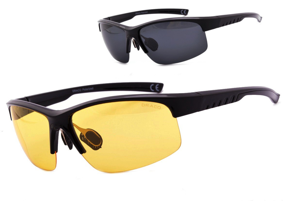 Okulary z dwoma soczewkami polaryzacyjnymi czarna i żółta - drs-55c1