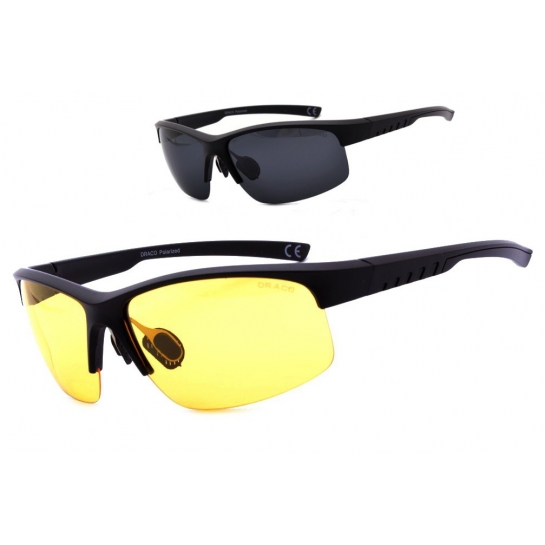 Okulary z dwoma soczewkami polaryzacyjnymi czarna i żółta - drs-55c2