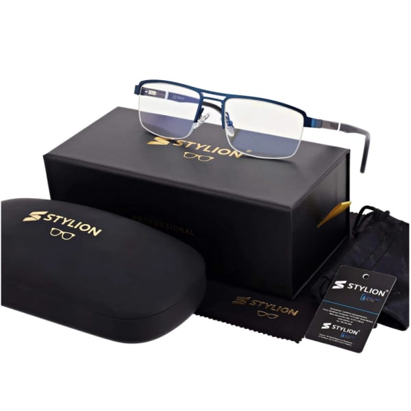 Męskie okulary PREMIUM +2.25 do czytania i komputera Blue Light+Antyrefleks STL260 granat